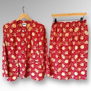 Leslie Fay Womens Multicolor Button Up Floral Tops/Skirt combination Sz 12